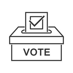 Voting paper with approved checkmark in the ballot box. Line style icon