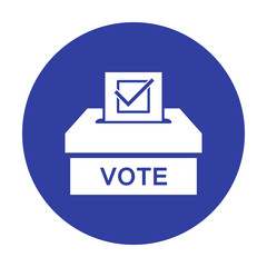 Voting paper with approved checkmark in the ballot box. Flat icon