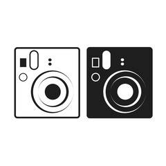 trendy mini film camera icon black and white vector isolated set