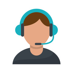 Operator man with headphone icon. Call center and technical service theme. Isolated design. Vector illustration