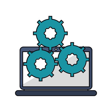 Laptop with gears icon. Gadget technology and device theme. Isolated design. Vector illustration