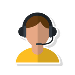 Operator man with headphone icon. Call center and technical service theme. Isolated design. Vector illustration