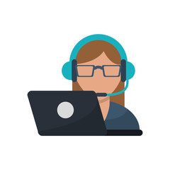 Operator woman with headphone icon. Call center and technical service theme. Isolated design. Vector illustration