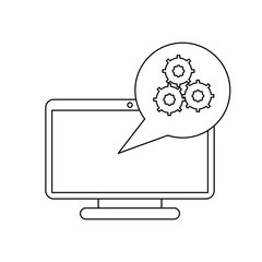 Computer with gears inside bubble icon. Gadget technology and device theme. Isolated design. Vector illustration
