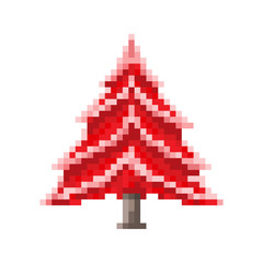 Red Christmas Tree. Pixel Design. Vector illustration