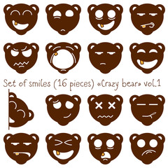 Set of vector smiles crazy bear