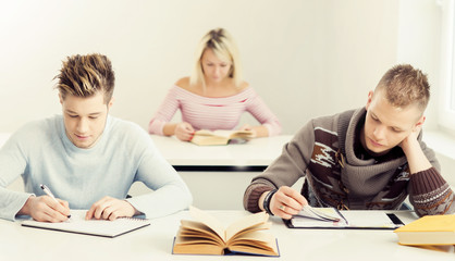 Group of teenage students studying at the lesson