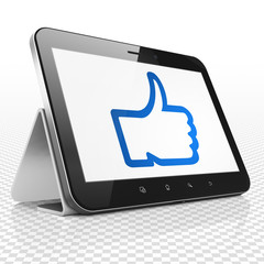 Social media concept: Tablet Computer with Thumb Up on display
