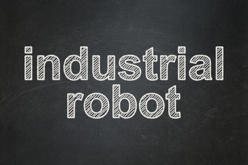Obraz premium Manufacuring concept: Industrial Robot on chalkboard background