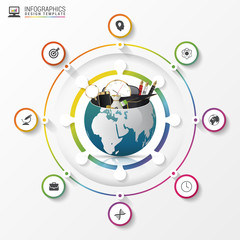 Infographic design template. Creative world. Colorful circle with icons