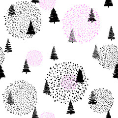 Vector illustration of doodle fir-tree seamless background