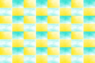 Illustration of an abstract cyan and yellow chessboard