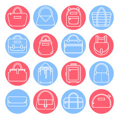 Set of fashion bag line icons in colored circles