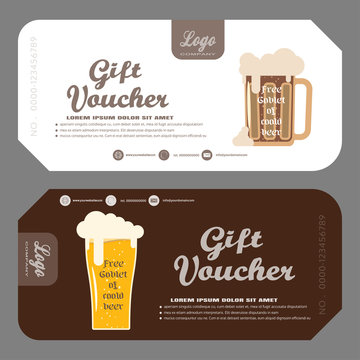 Vector gift voucher of free beer to increase the sales of beer in a bar and cafe.