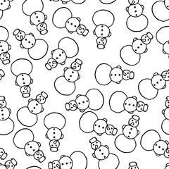Seamless pattern background snowman. Vector snow man fabric. Christmas holiday.