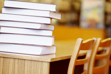 Books on a library table