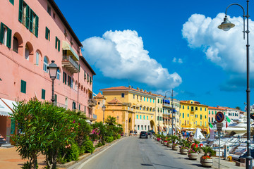 Portoferraio steet of  isola d'Elba, Elba island in Tuscany region, Italy.