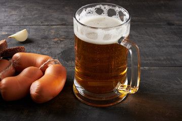 sausages and beer on a table