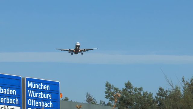 Airplane approaching the runway of Frankfurt Airport