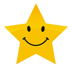 Creative smile icon, holiday star shape. Smiling emoticon vector logo. Happy World Smile Day, Happy Emoji Day congrats. Isolated abstract graphic design template. Arts awards decoration. Animated star