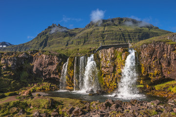 Wonderful waterfal Kirkjufellsfossl in Iceland in Autumn colors