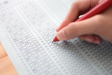 Standard test form selective focus on answer sheet