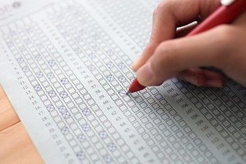 Standard test form selective focus on answer sheet