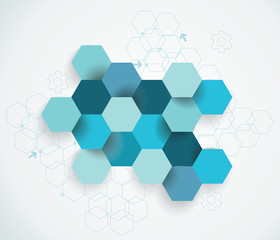 Abstract technology communication design with hexagons.