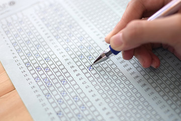 Standard test form selective focus on answer sheet