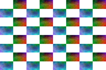 Illustration of an abstract multicolor and white chessboard