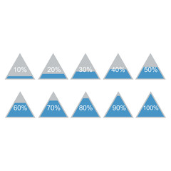 Piramide triangle percentage chart diagram of growth. 10, 20, 30, 40, 50, 60, 70, 80, 90, 100 %. Vector illustration