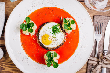 Red Beefsteak with egg and potatoes
