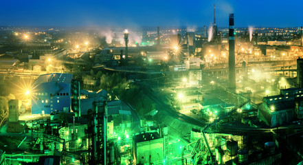 Night view  of industrial metallurgical  plant