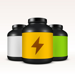 Obraz premium Realistic vector sport nutrition container template.