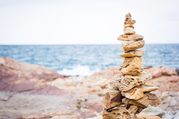 Small stones stack close up.