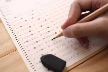 Standard test form selective focus on answer sheet