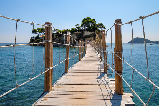 View of the wooden bridge to Agios Sostis island, Zakynthos © Martin M303