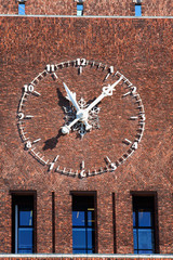 large clock on City Hall (Radhuset), Oslo, Norway