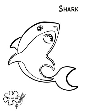 Children's coloring book that says Paint me. Sea life. Shark