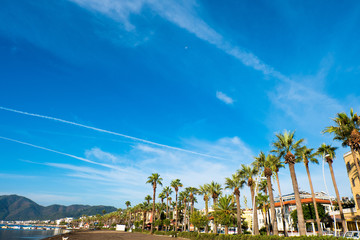 Marmaris beach with blue sky, Turkey