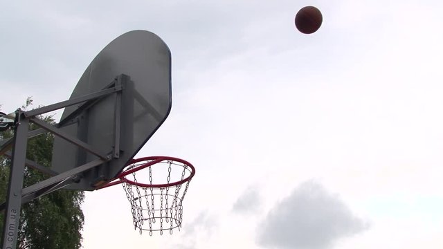The basket ball flies