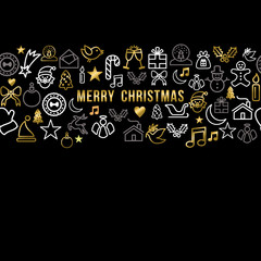 Merry christmas pattern with gold line icons