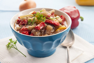 Colorful vegetable stew in a bowl