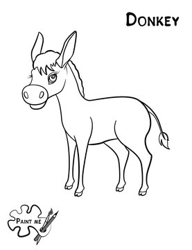Children's coloring book that says Paint me. Donkey