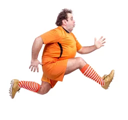 Foto op Plexiglas recreational footballer running isolated on a white background © milkovasa