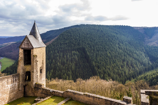 Bourscheid Castle in sunny spring day, Luxembourg