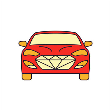 Luxury car front flat sign icon on background