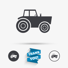 Tractor sign icon. Agricultural industry symbol.
