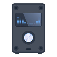 Home sound system. Home stereo flat vector music systems for music lovers. Loudspeakers player receiver subwoofer remote music systems for listening to music. Loudspeakers stereo equipment technology.