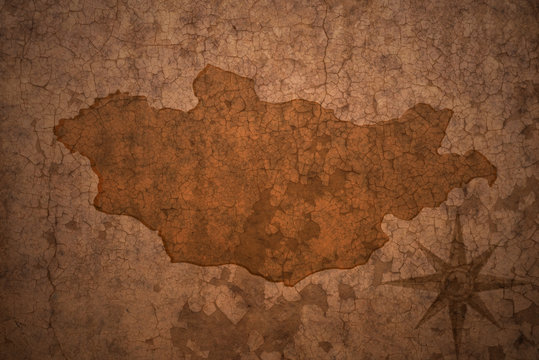 mongolia map on vintage crack paper background